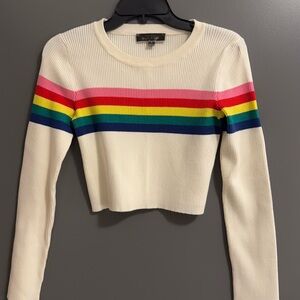 Cropped rainbow striped sweater